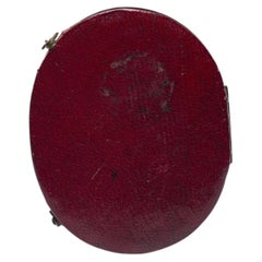Antique 19th Century Oval Red Leather Locket or Mourning Jewellery Box