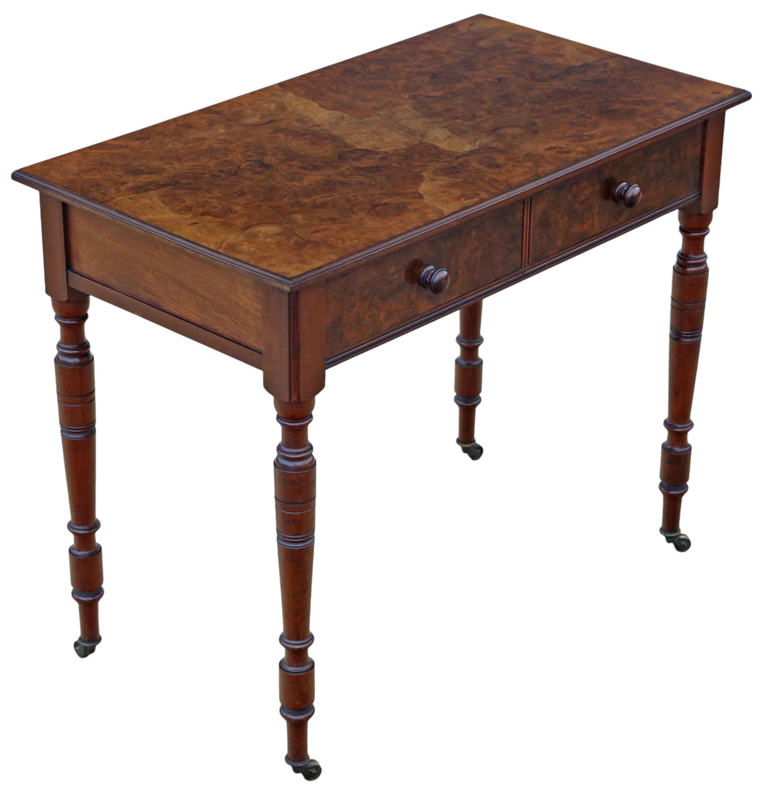 Antique 19th Century Oyster Burr Walnut Writing or Dressing Table – Fine Quality

A fine-quality 19th-century writing or dressing table showcasing exceptional oyster burr walnut veneer, attractive age, colour, and patina. Full of authentic charm and