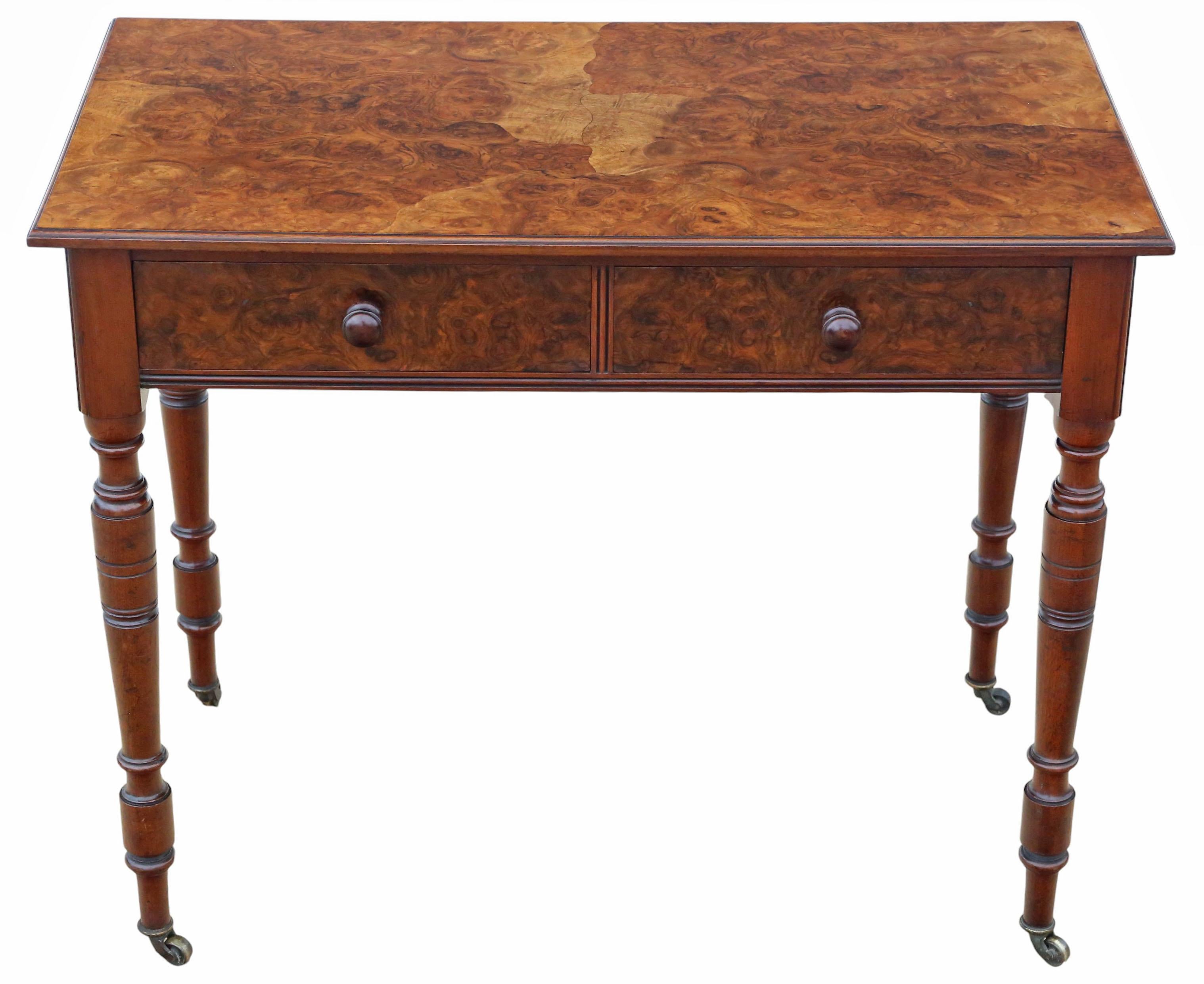 British Antique 19th Century Oyster Burr Walnut Writing or Dressing Table – Fine Quality For Sale