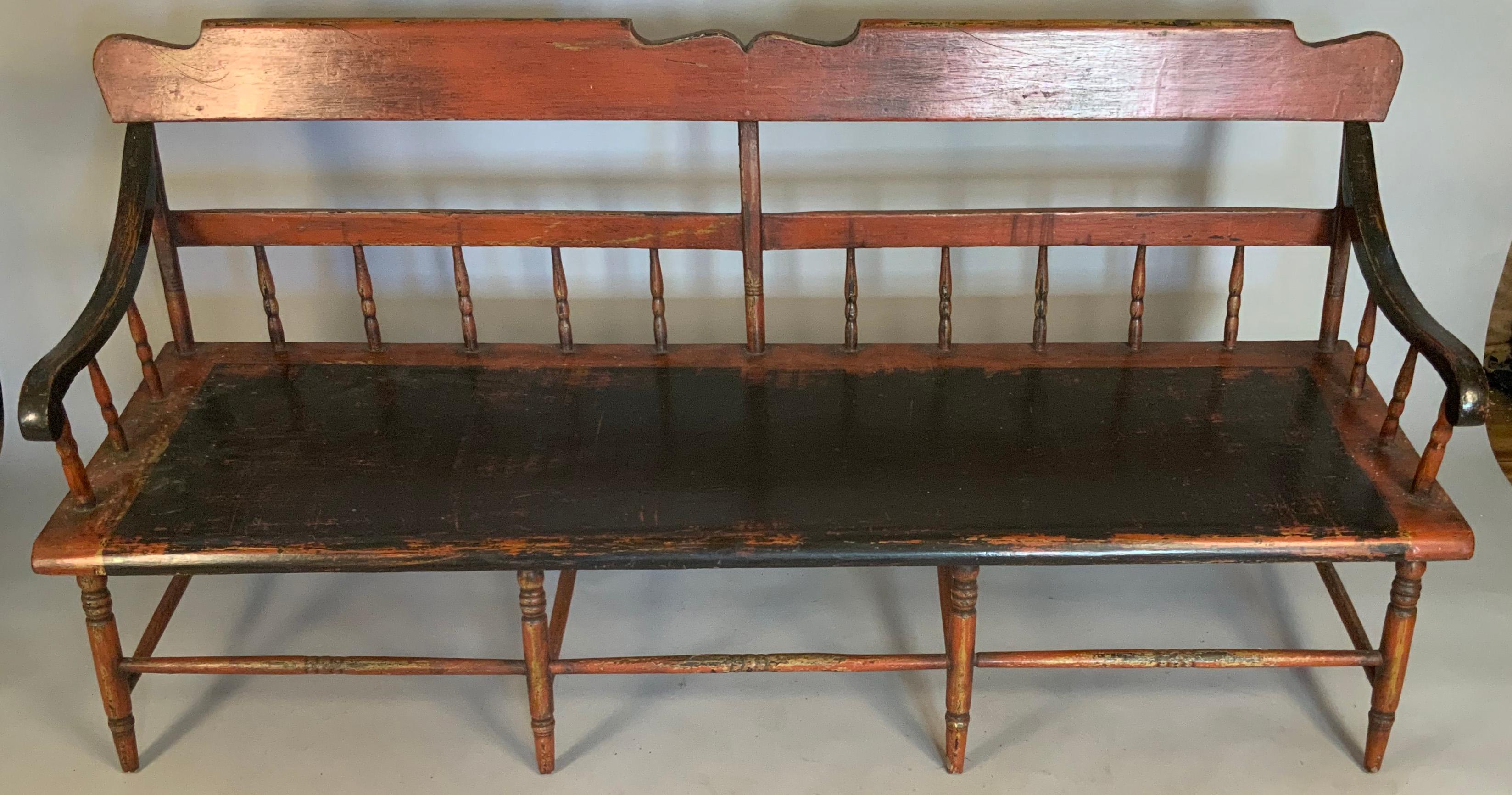 Hardwood Antique 19th Century Painted Country Bench