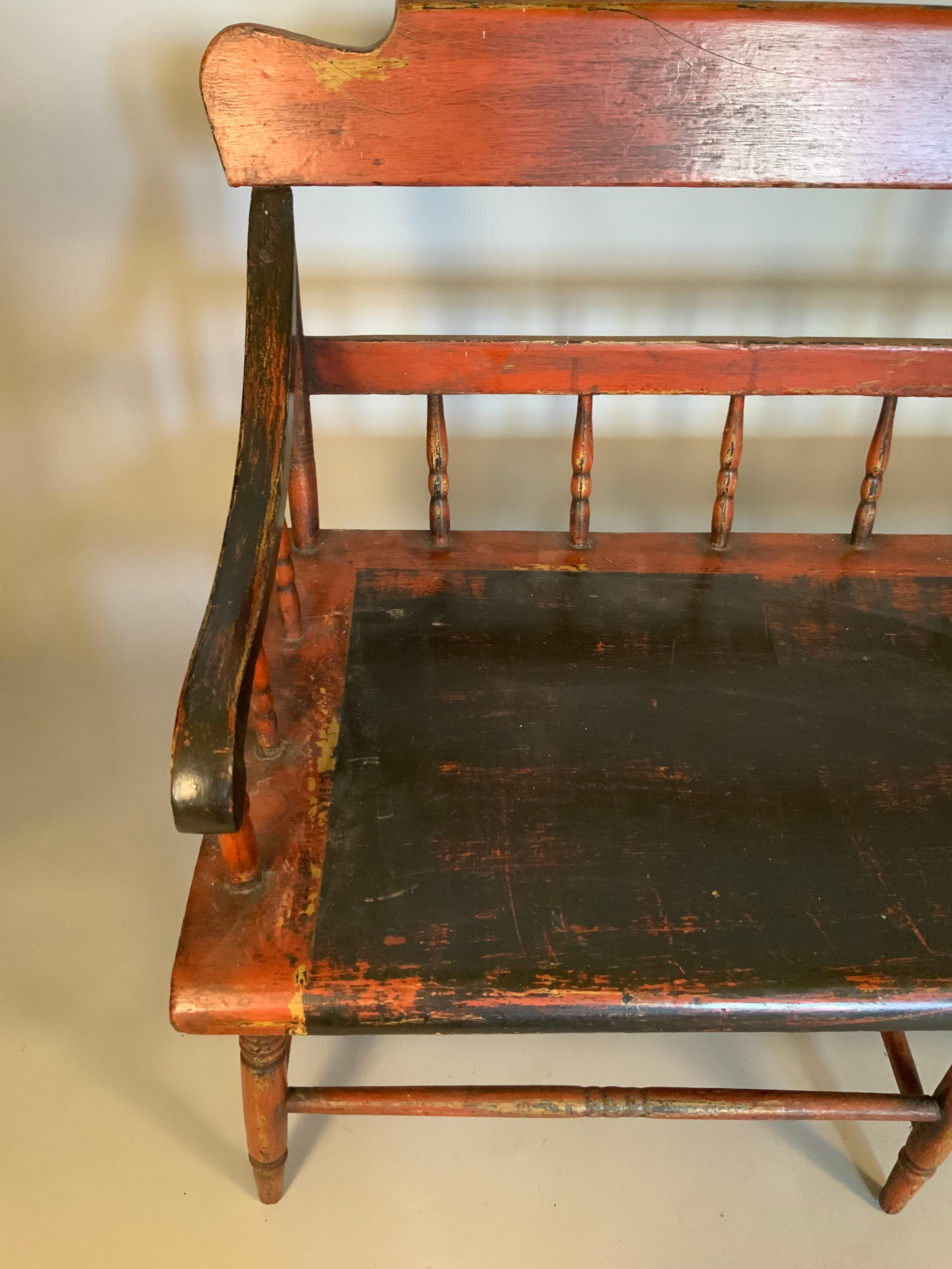 Antique 19th Century Painted Country Bench 2