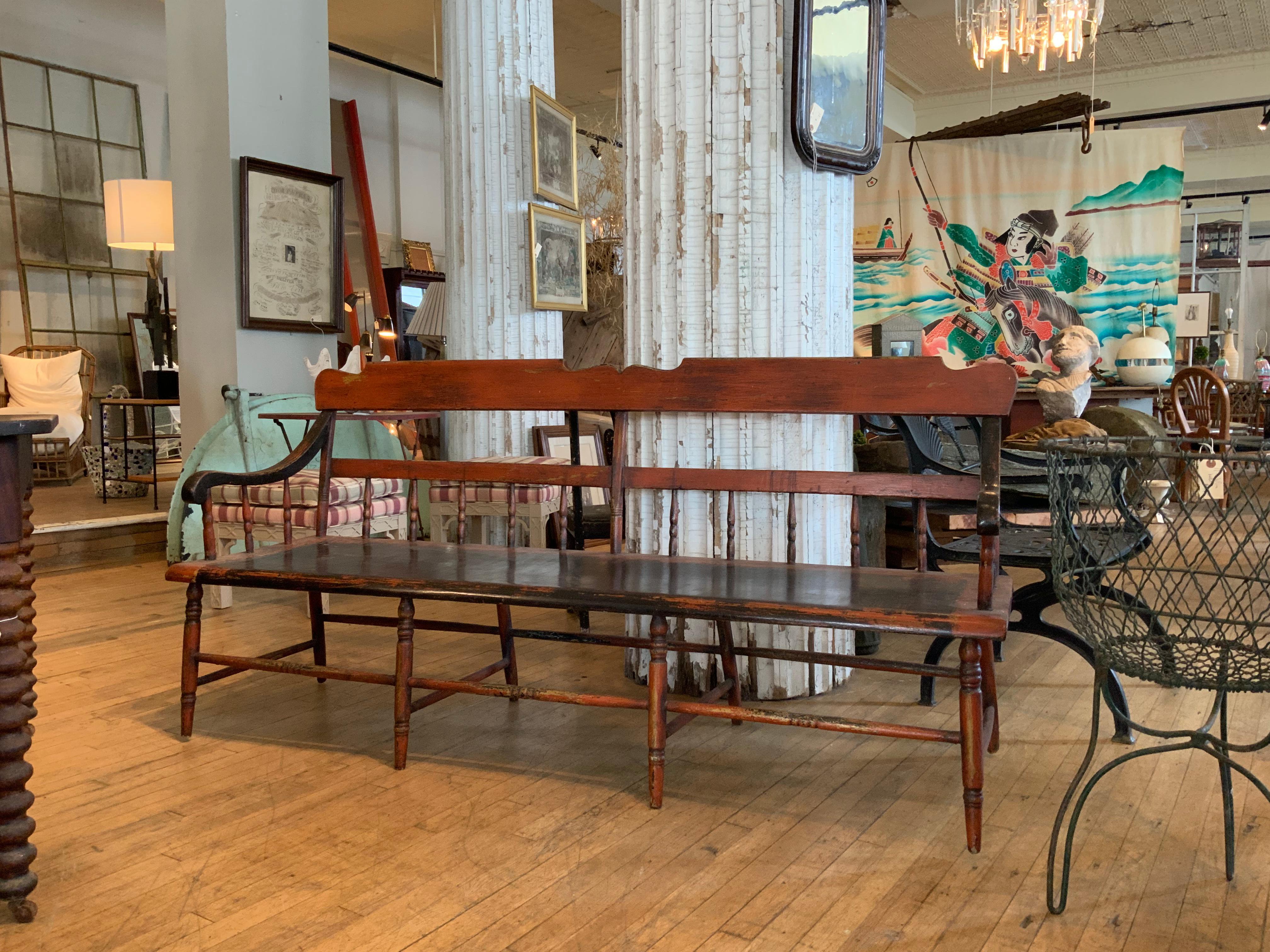 Antique 19th Century Painted Country Bench 4