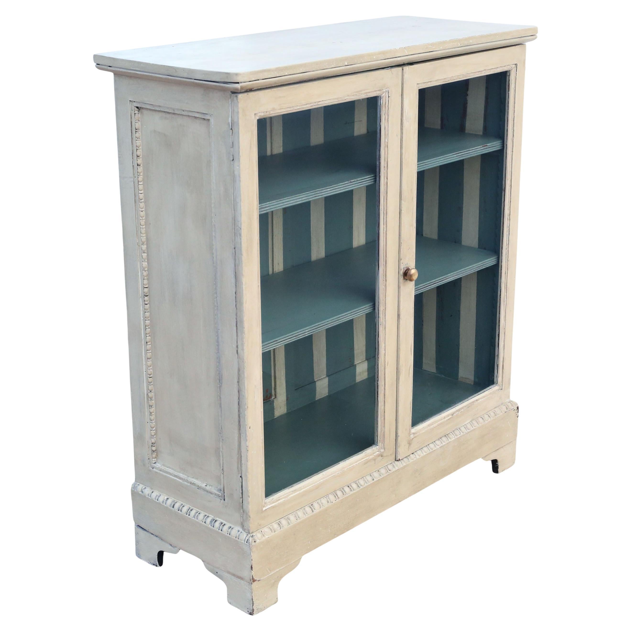 Antique 19th Century Painted Glazed Adjustable Bookcase / Display Cabinet