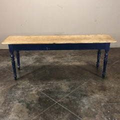 Antique 19th Century Painted Sofa Farm Table with Stripped Top