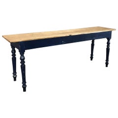 Antique 19th Century Painted Sofa Farm Table with Stripped Top