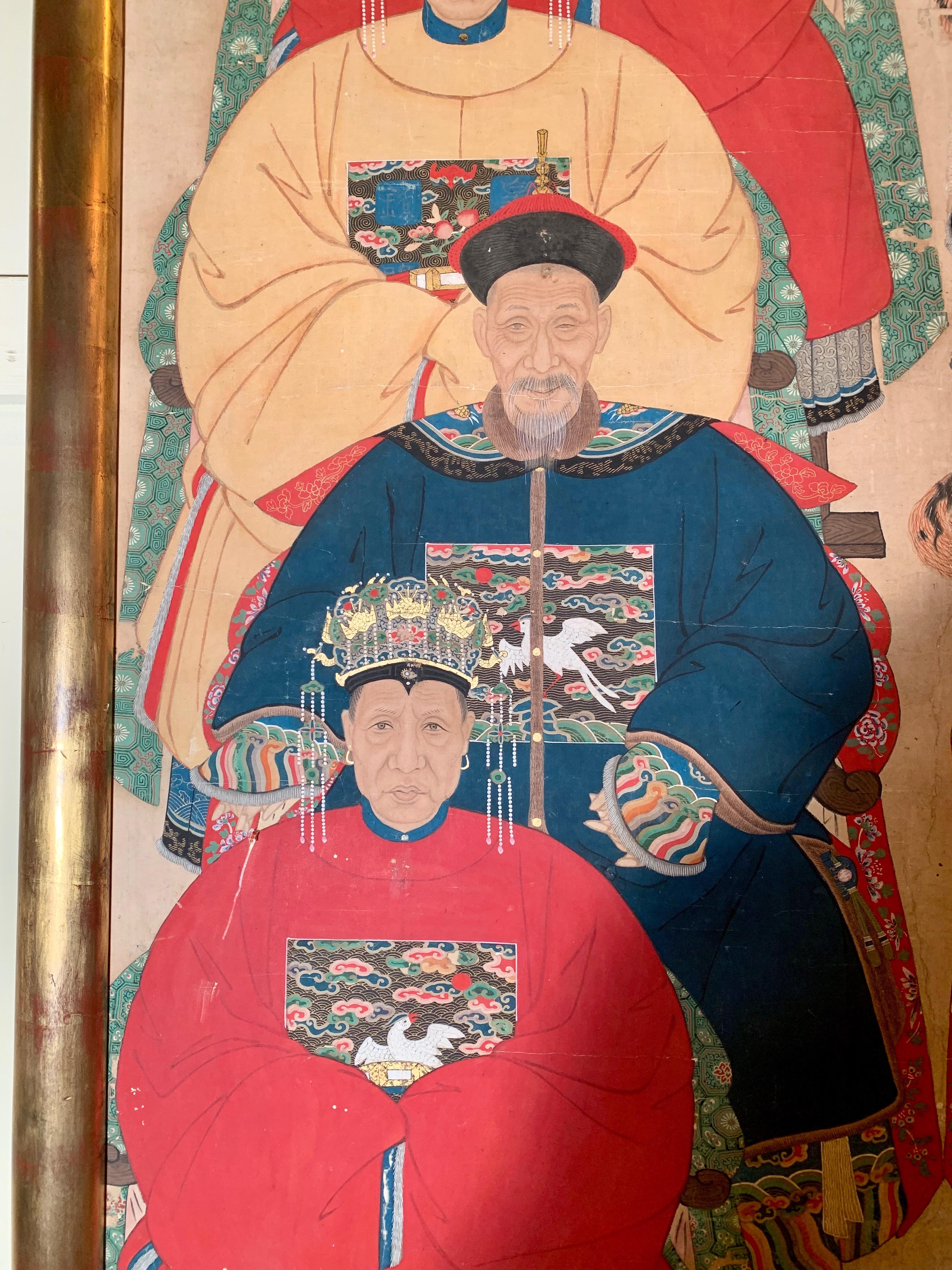 Antique 19th century painting on canvas depicting Chinese emperors.