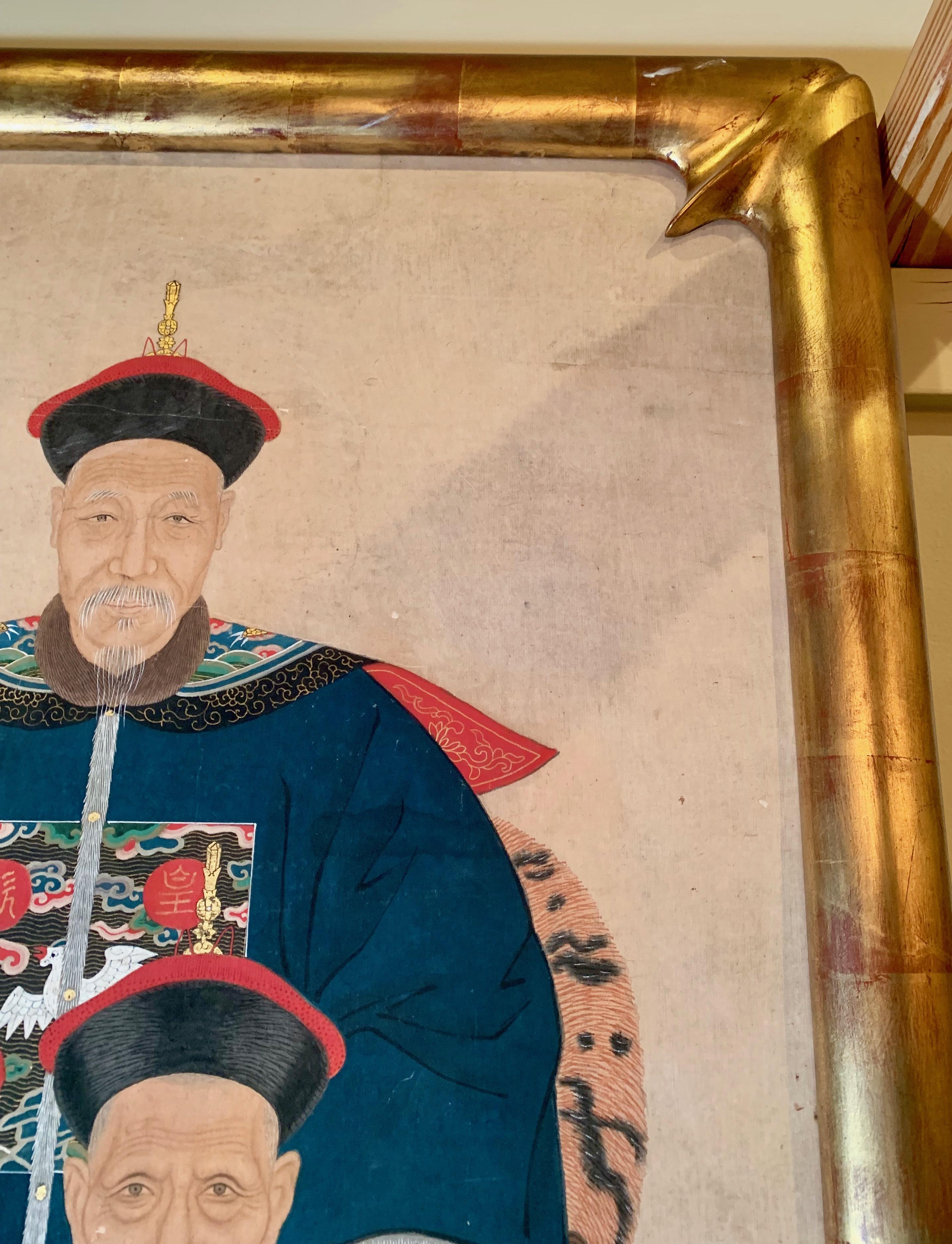 Painted Antique 19th Century Painting on Canvas Depicting Chinese Emperors