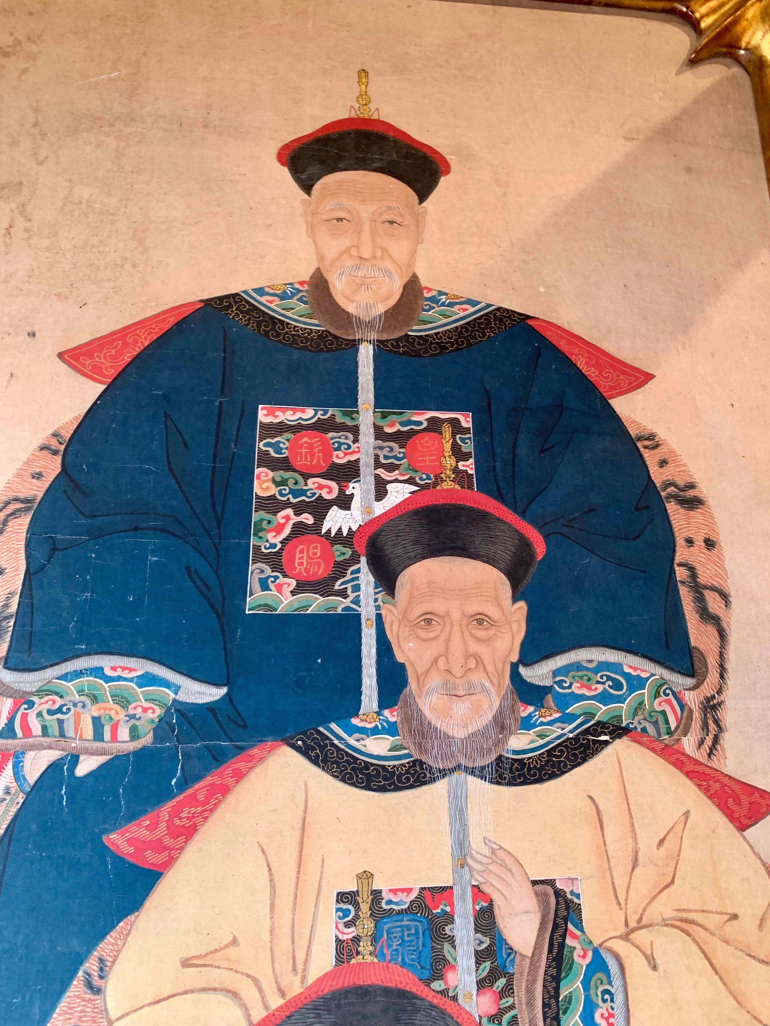 Antique 19th Century Painting on Canvas Depicting Chinese Emperors In Good Condition In New Orleans, LA