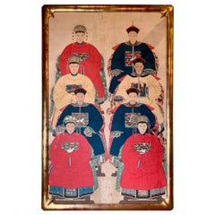 Antique 19th Century Painting on Canvas Depicting Chinese Emperors
