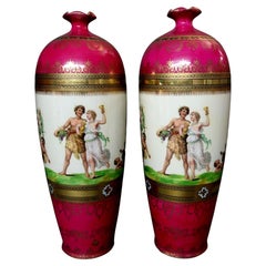 Antique 19th Century Pair of Bacchanal Festive Procession German Vase "Marked"