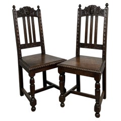 Antique 19th Century Pair Of Carved Bedroom Chairs In Oak ( REF AF-3674 )