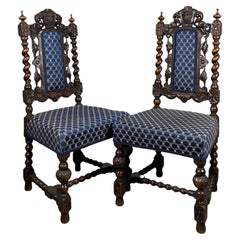 Antique 19th Century Pair Of Carved Hall Chair’s In Oak ( REF AF-3337 )