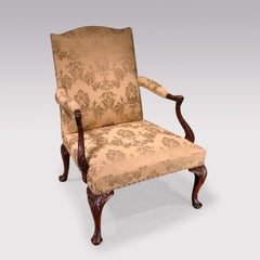 Antique 19th century pair of Chippendale revival Gainsborough library armchairs