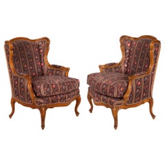 Antique 19th Century Pair of French Patinated Beechwood Arm Chairs