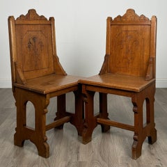 Antique 19th Century Pair Of Gothic Hall Chair’s In Oak ( REF AF-3402 )