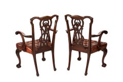 Antique 19th Century Pair of Mahogany Chippendale Style Desk/Elbow Chairs