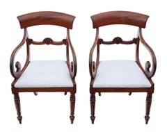 Antique 19th Century Pair of Mahogany Scroll-Arm Carver Dining Chairs