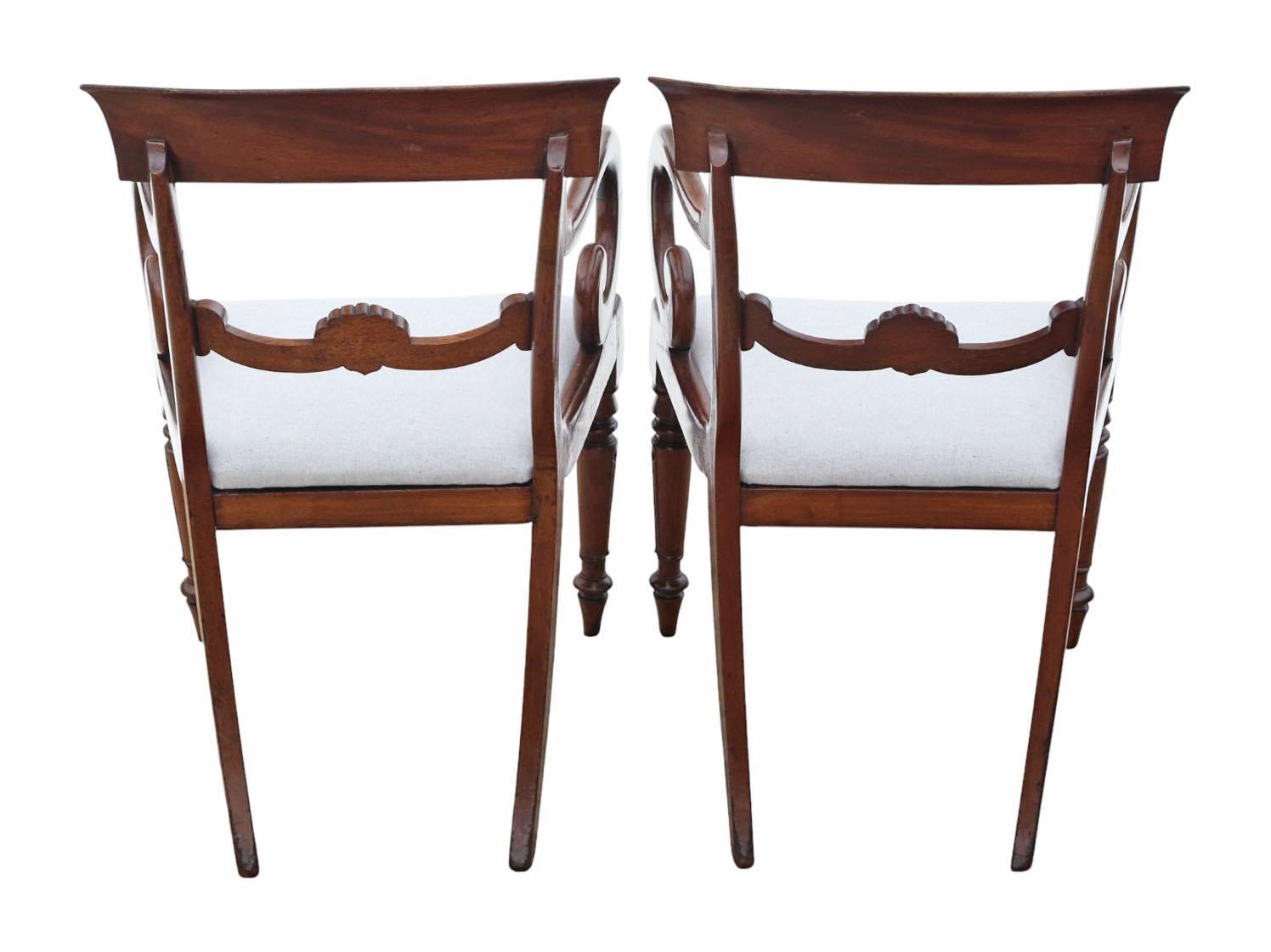Antique 19th Century Pair of Mahogany Scroll-Arm Carver Dining Chairs In Good Condition For Sale In Wisbech, Cambridgeshire