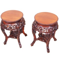 Antique 19th Century Pair of Oriental Hardwood Tables