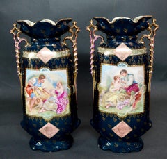 Antique 19th Century Pair of Victoria Carlsbad Austria Vases "Marked"