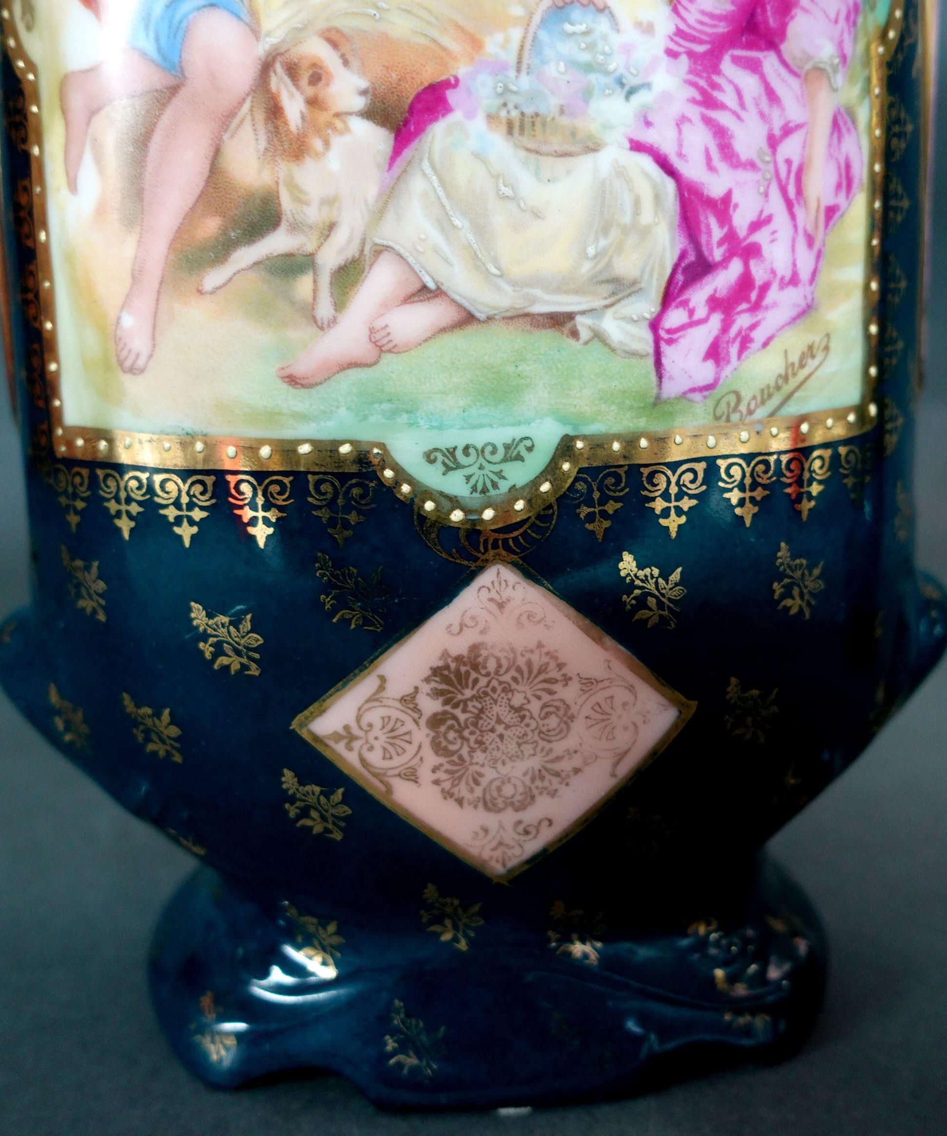 Austrian Antique 19th Century Pair of Victoria Carlsbad Austria Vases 
