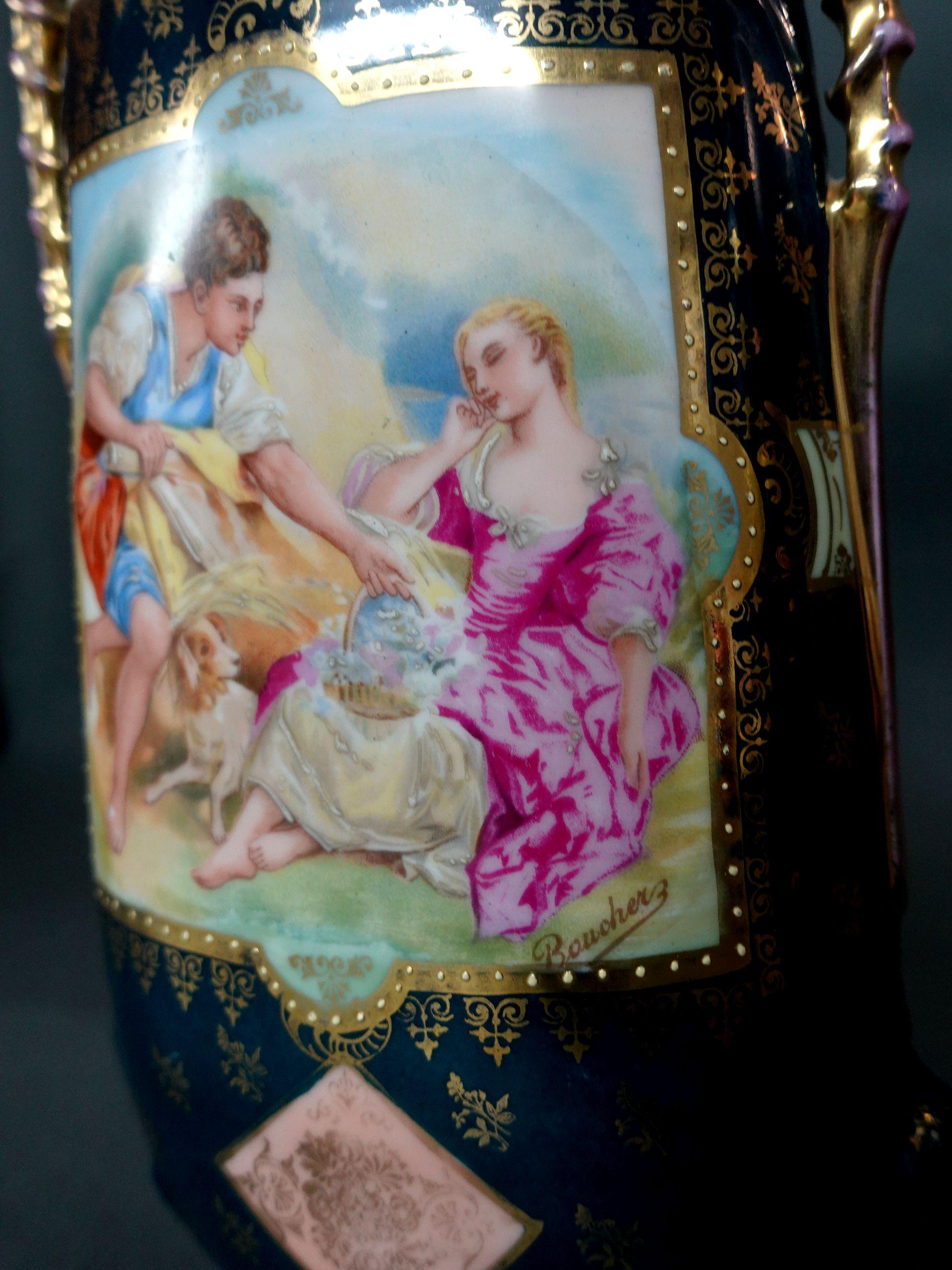 Hand-Crafted Antique 19th Century Pair of Victoria Carlsbad Austria Vases 