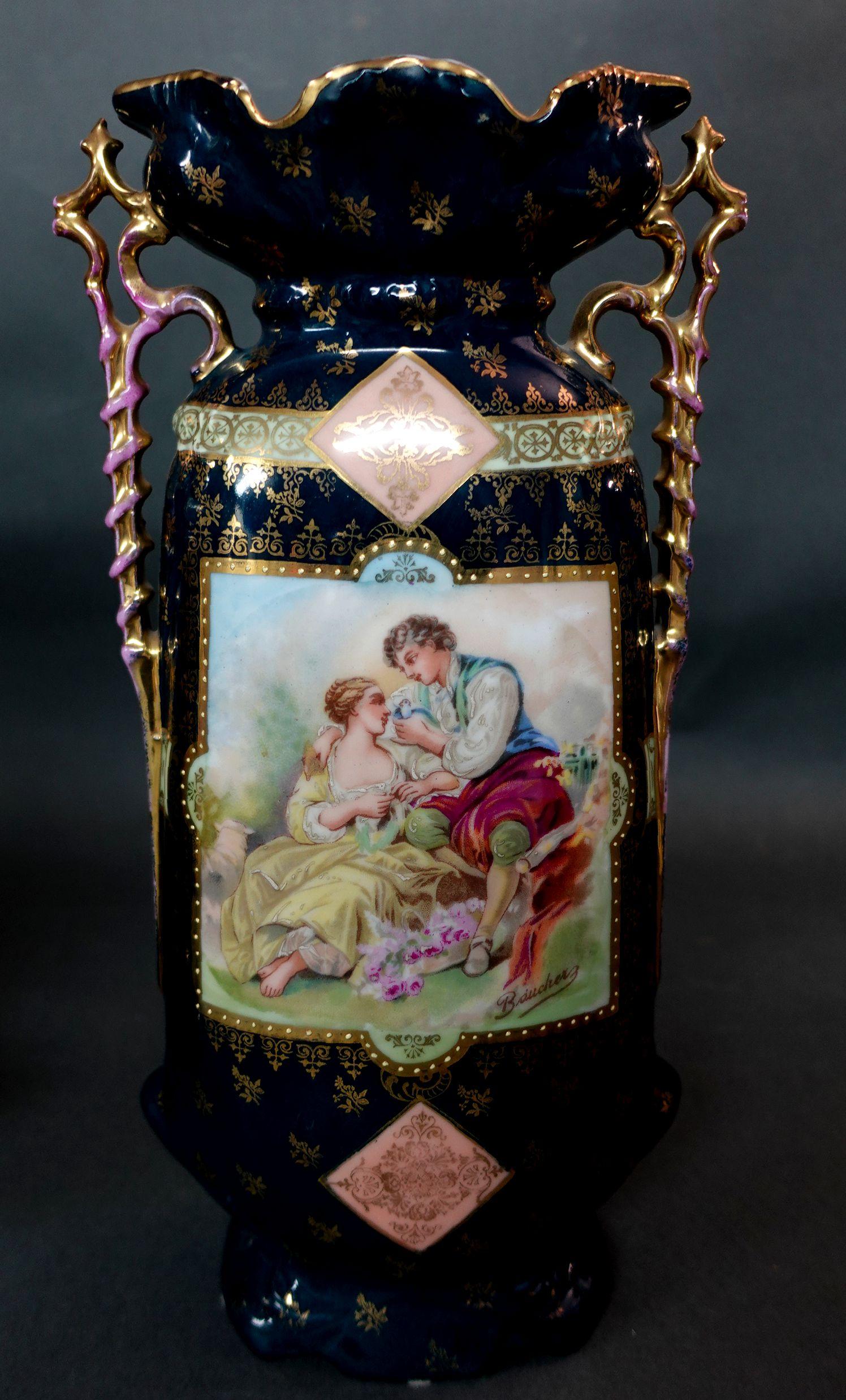 Porcelain Antique 19th Century Pair of Victoria Carlsbad Austria Vases 