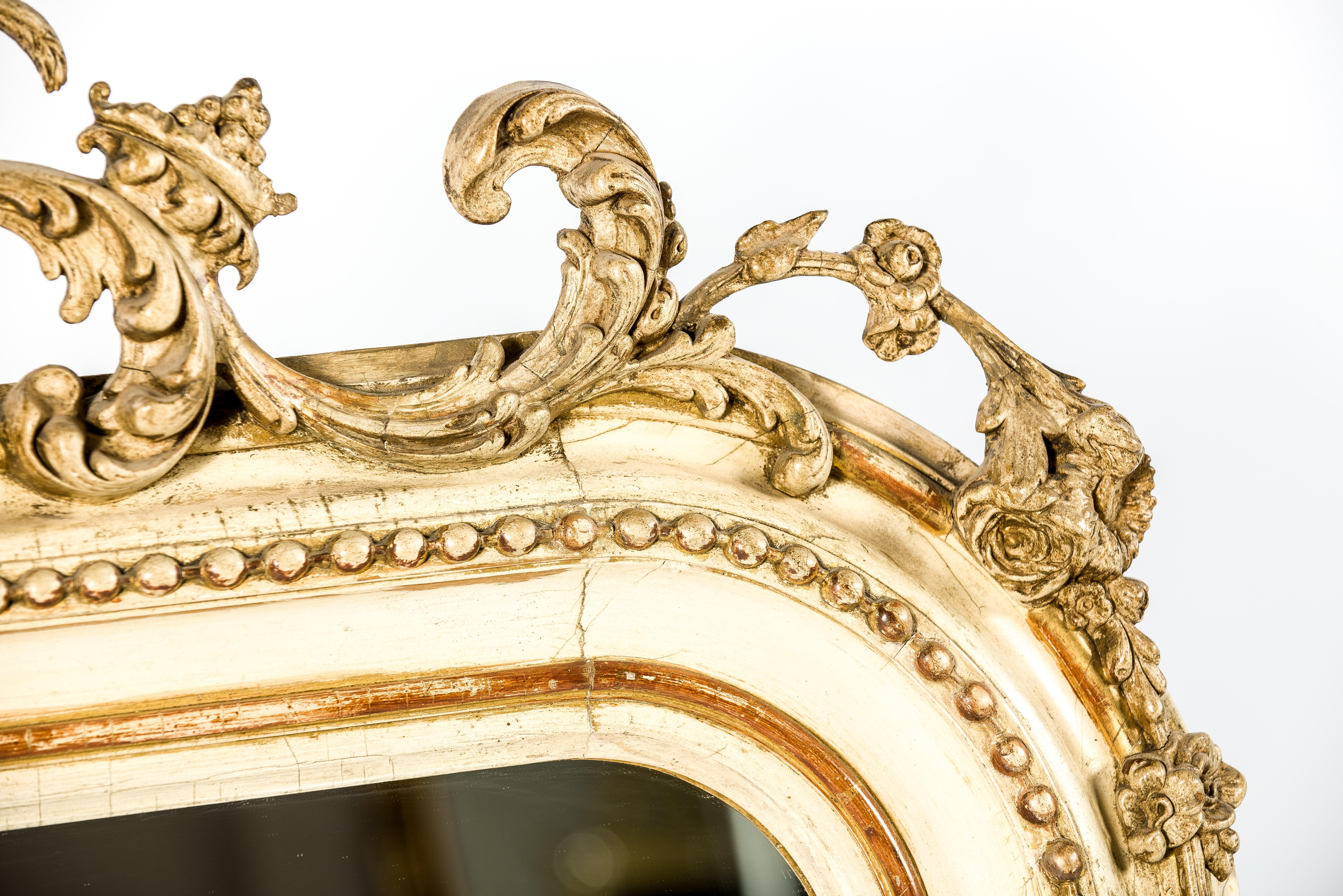 Antiker französischer Louis Philippe-Spiegel des 19. Jahrhunderts mit verschnörkeltem Wappen im Angebot 1