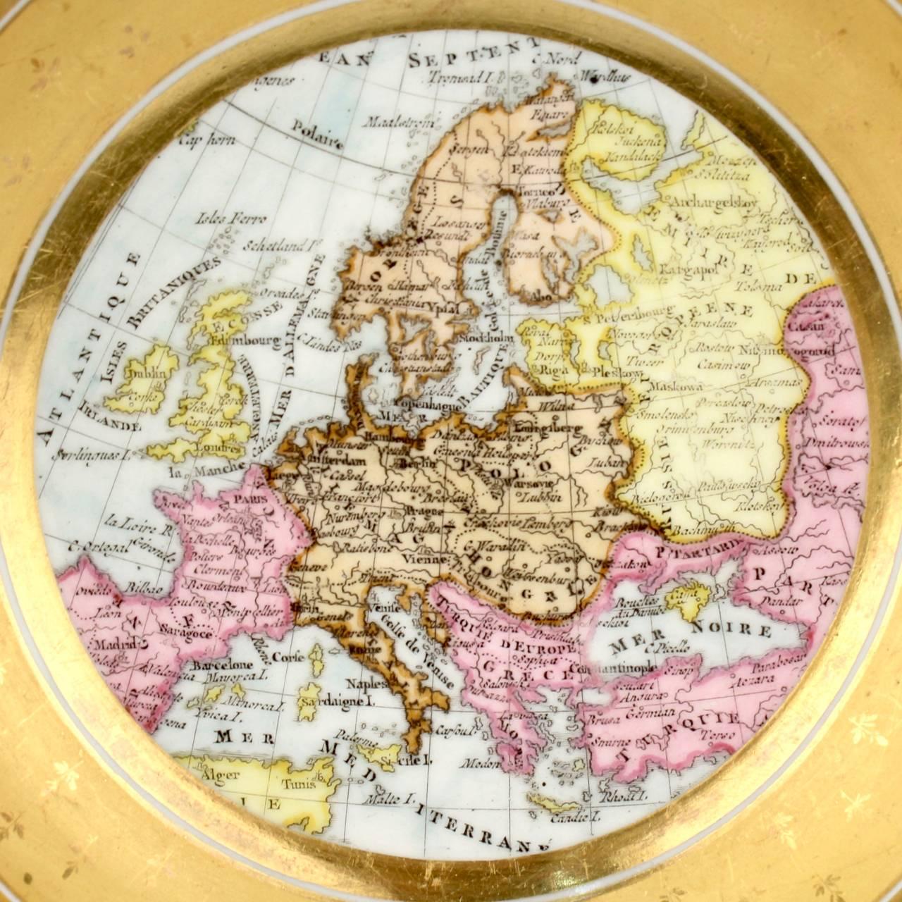A rare, early 19th century Paris porcelain cartographical saucer. 

The saucer depicts a European map surrounded by a wide gold border.

Measures: Diameter ca. 5 1/8 in.

 


