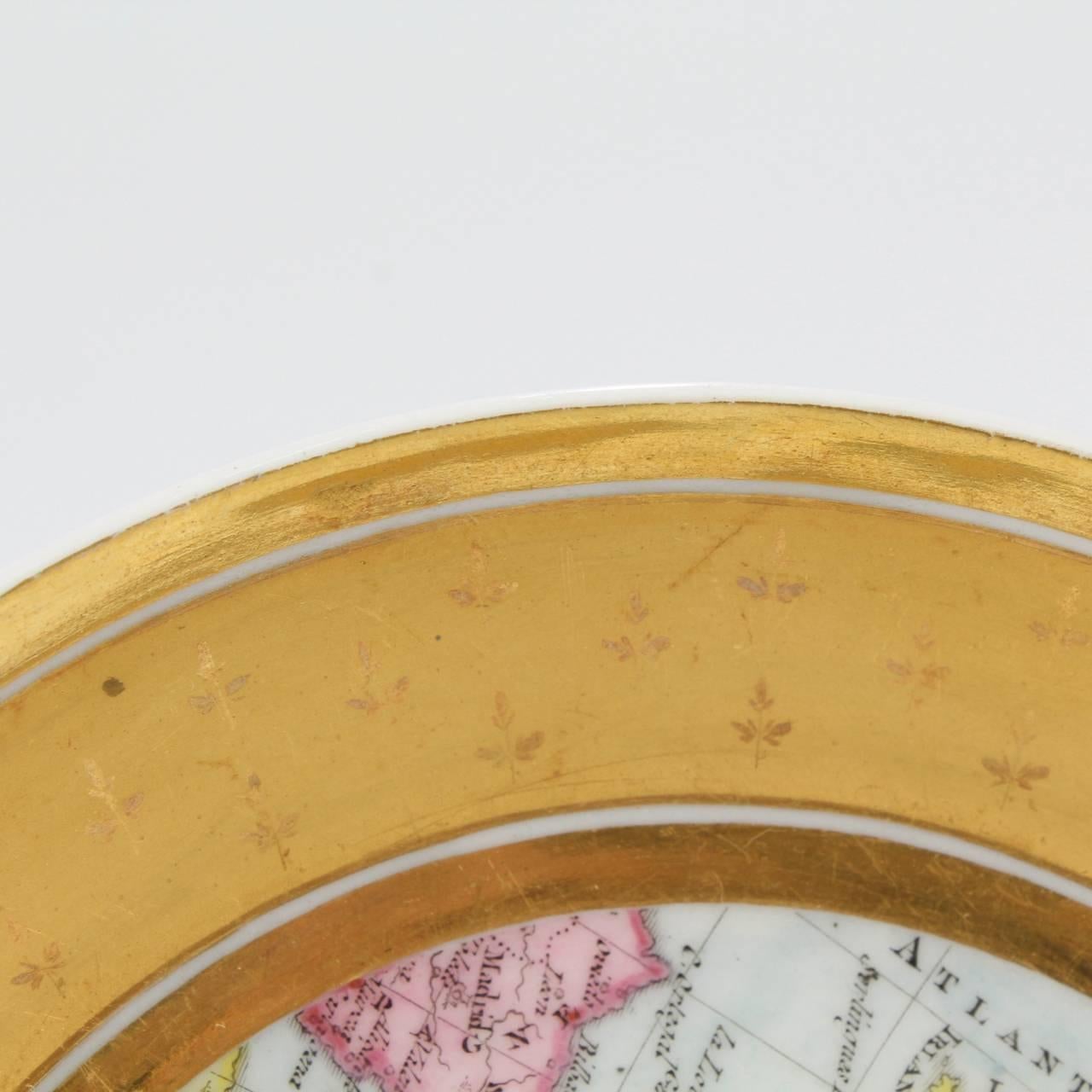 Antique 19th Century Paris Porcelain Cartographical Saucer with a European Map In Good Condition In Philadelphia, PA