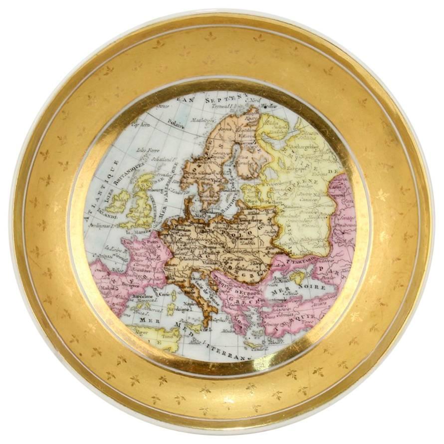 Antique 19th Century Paris Porcelain Cartographical Saucer with a European Map