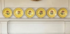 Antique 19th Century Paris Porcelain Tulip Plates with Canary Yellow Ground