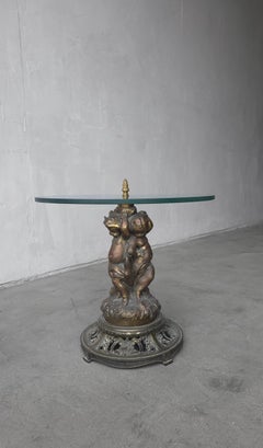 Antique 19th Century Patinated Bronze and Glass Putti Side Table