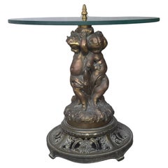 Antiker Putti-Beistelltisch aus patinierter Bronze und Glas aus dem 19.