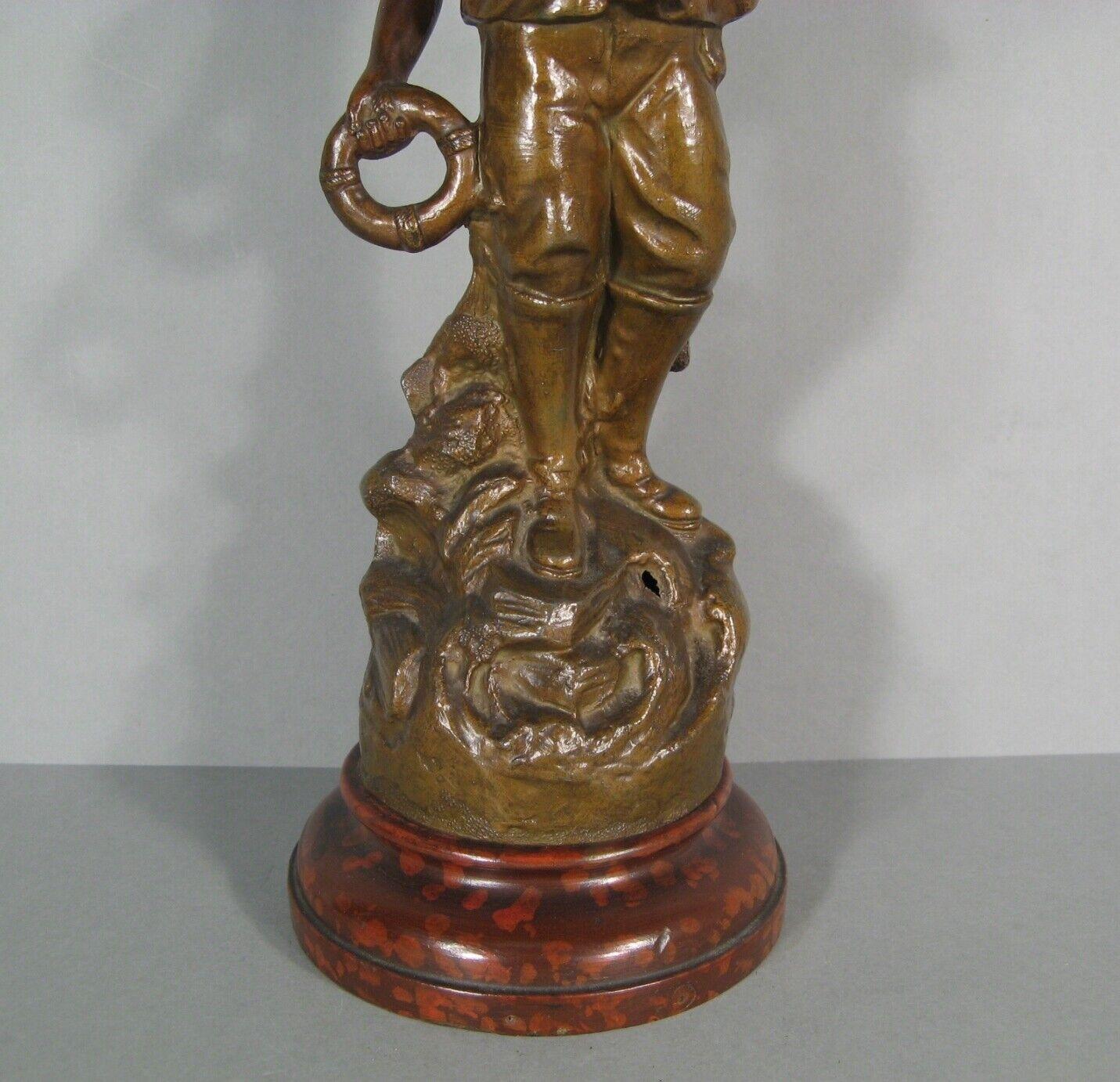 Empire Antique 19th Century Patinated Spelter Sea Rescuer Figurine - 1Y197