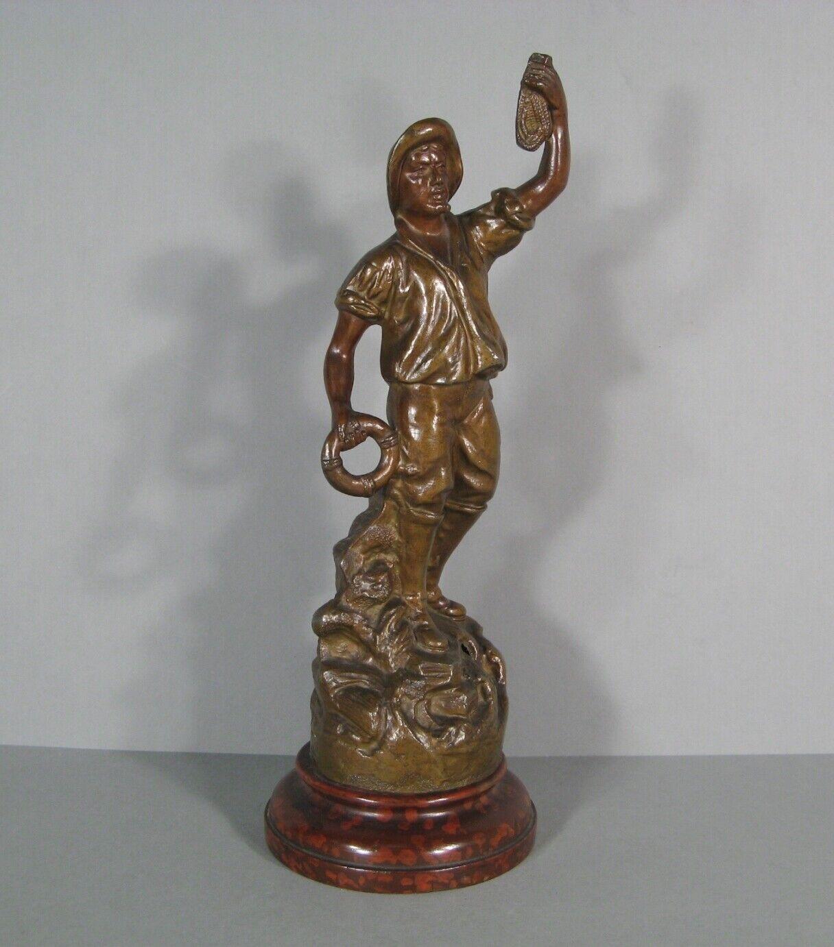 French Antique 19th Century Patinated Spelter Sea Rescuer Figurine - 1Y197