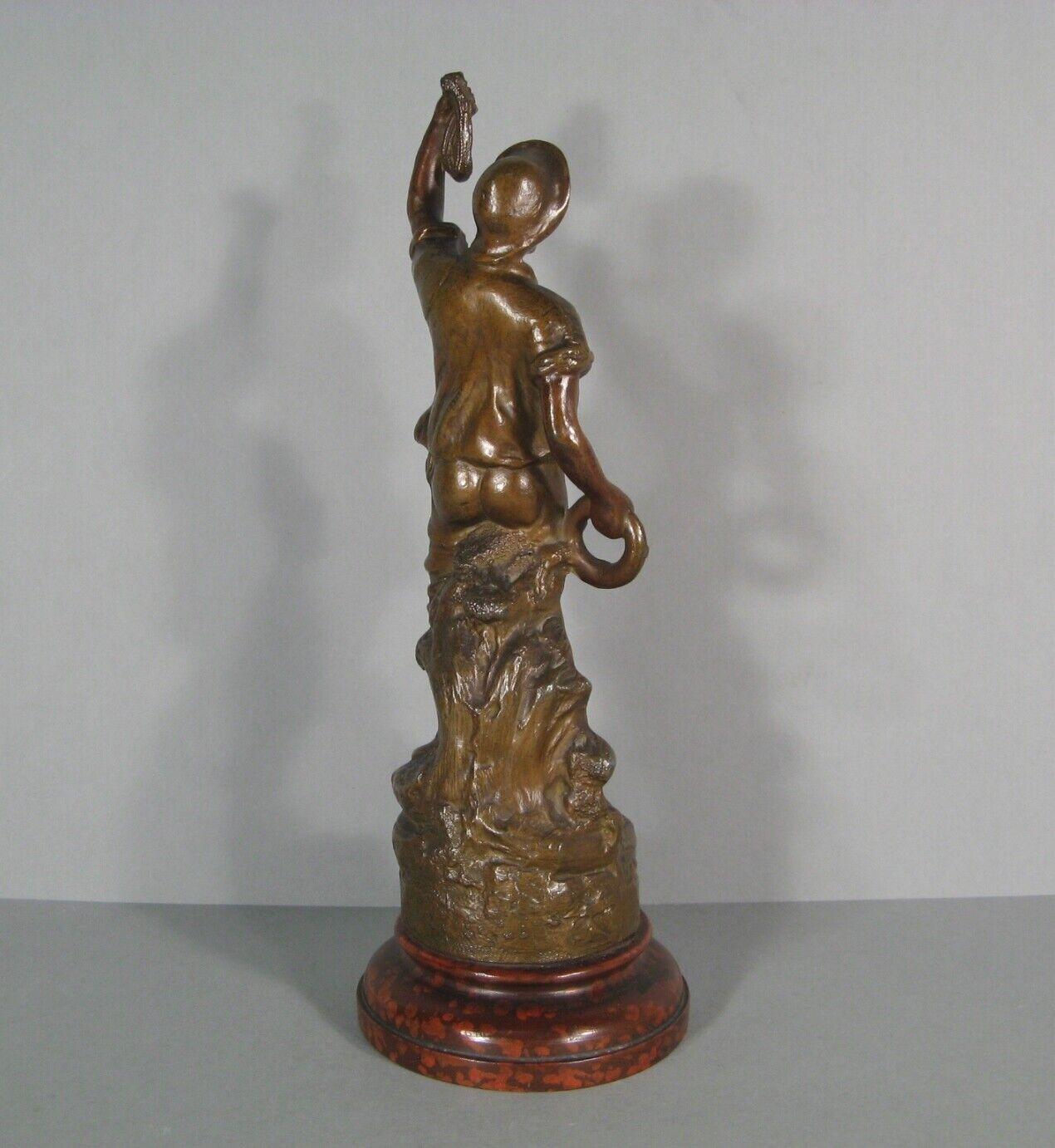 Antique 19th Century Patinated Spelter Sea Rescuer Figurine - 1Y197 2