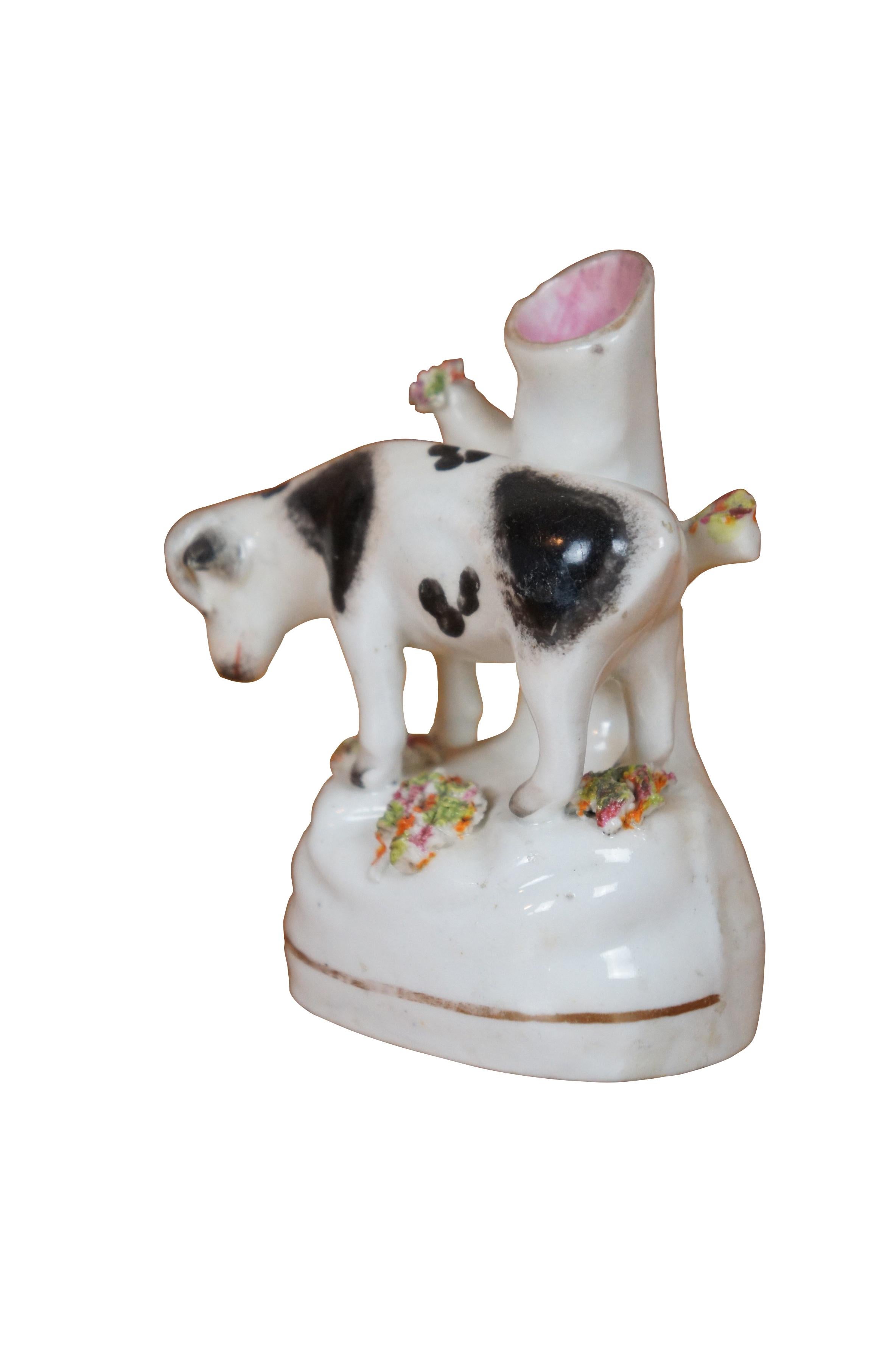Victorian Antique 19th Century Petite Staffordshire Cow Spill Vase Flatback Figurine 4