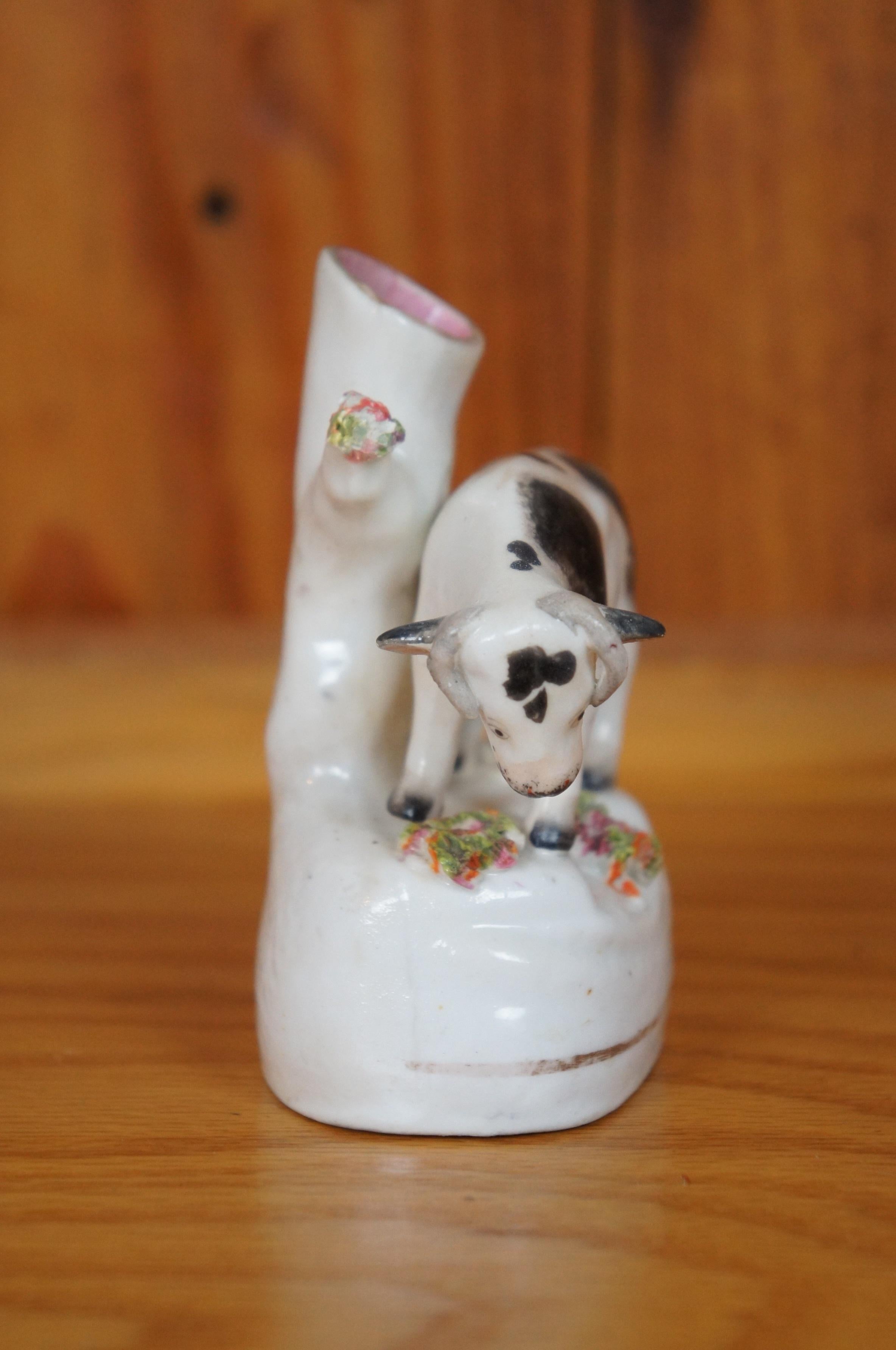 Antique 19th Century Petite Staffordshire Cow Spill Vase Flatback Figurine 4