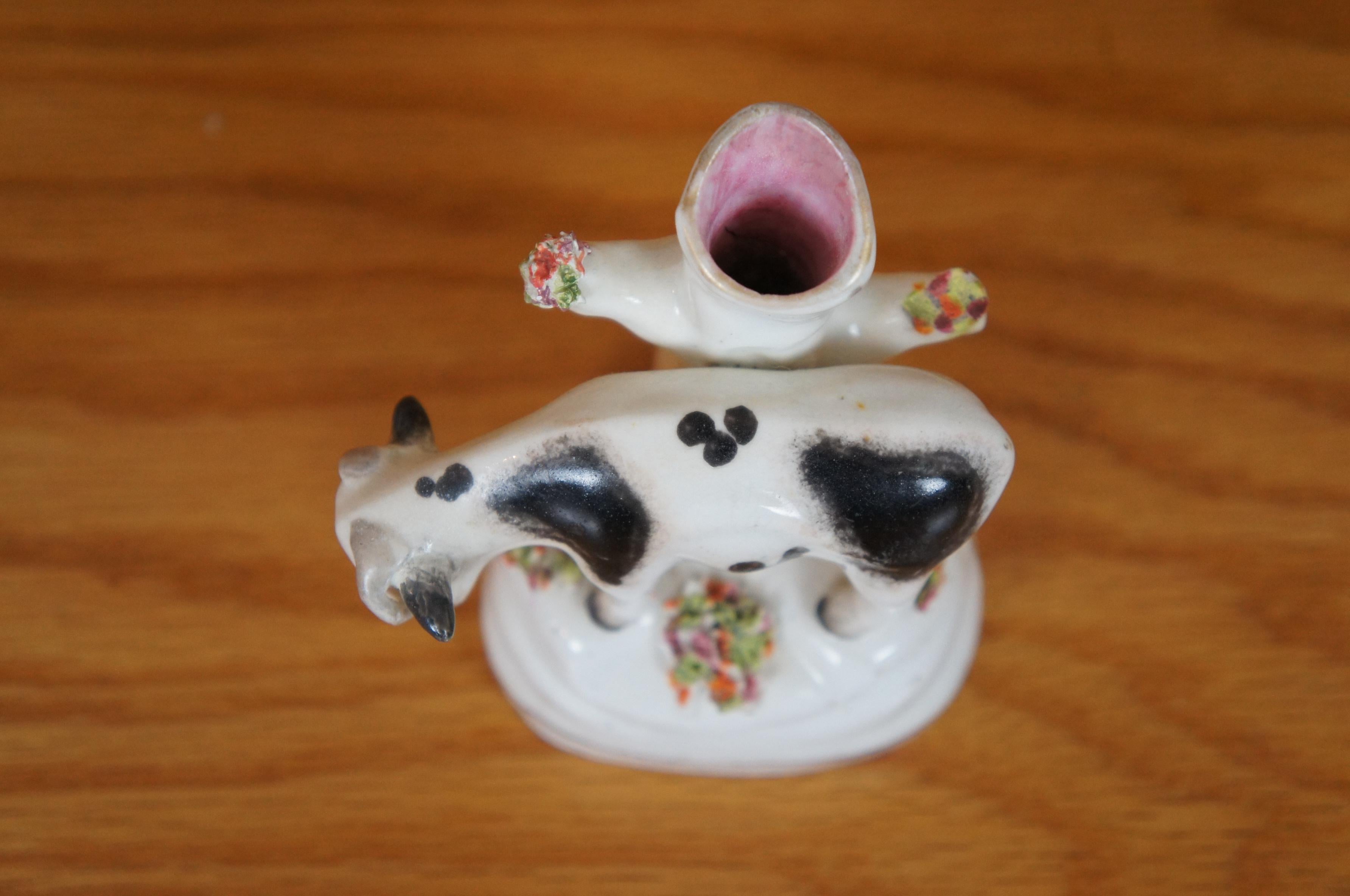 Antique 19th Century Petite Staffordshire Cow Spill Vase Flatback Figurine 4