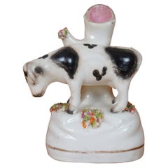 Antique 19th Century Petite Staffordshire Cow Spill Vase Flatback Figurine 4"