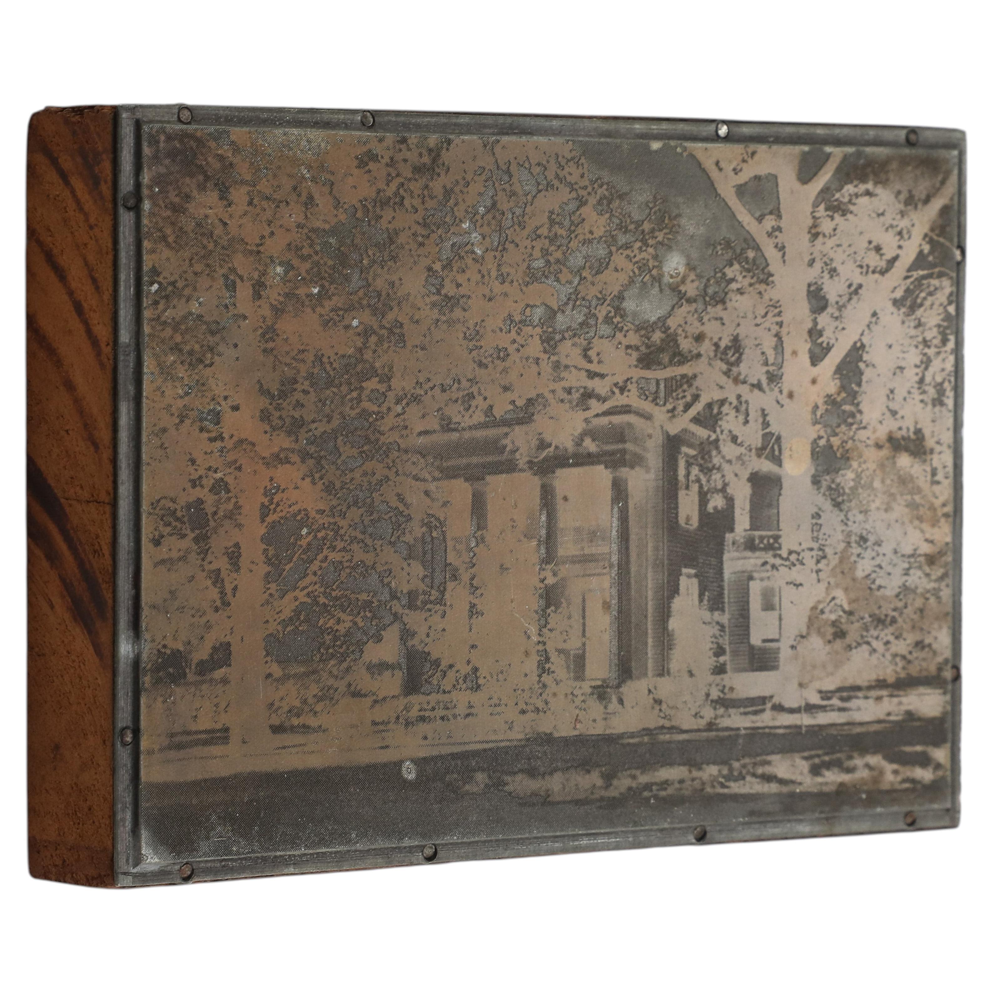 Antique 19th Century Photogravure Etched Copper Plate Mounted on Wood