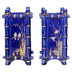 Pair of 19th Century English Pinder Bourne & Co Ceramic Bamboo Planters