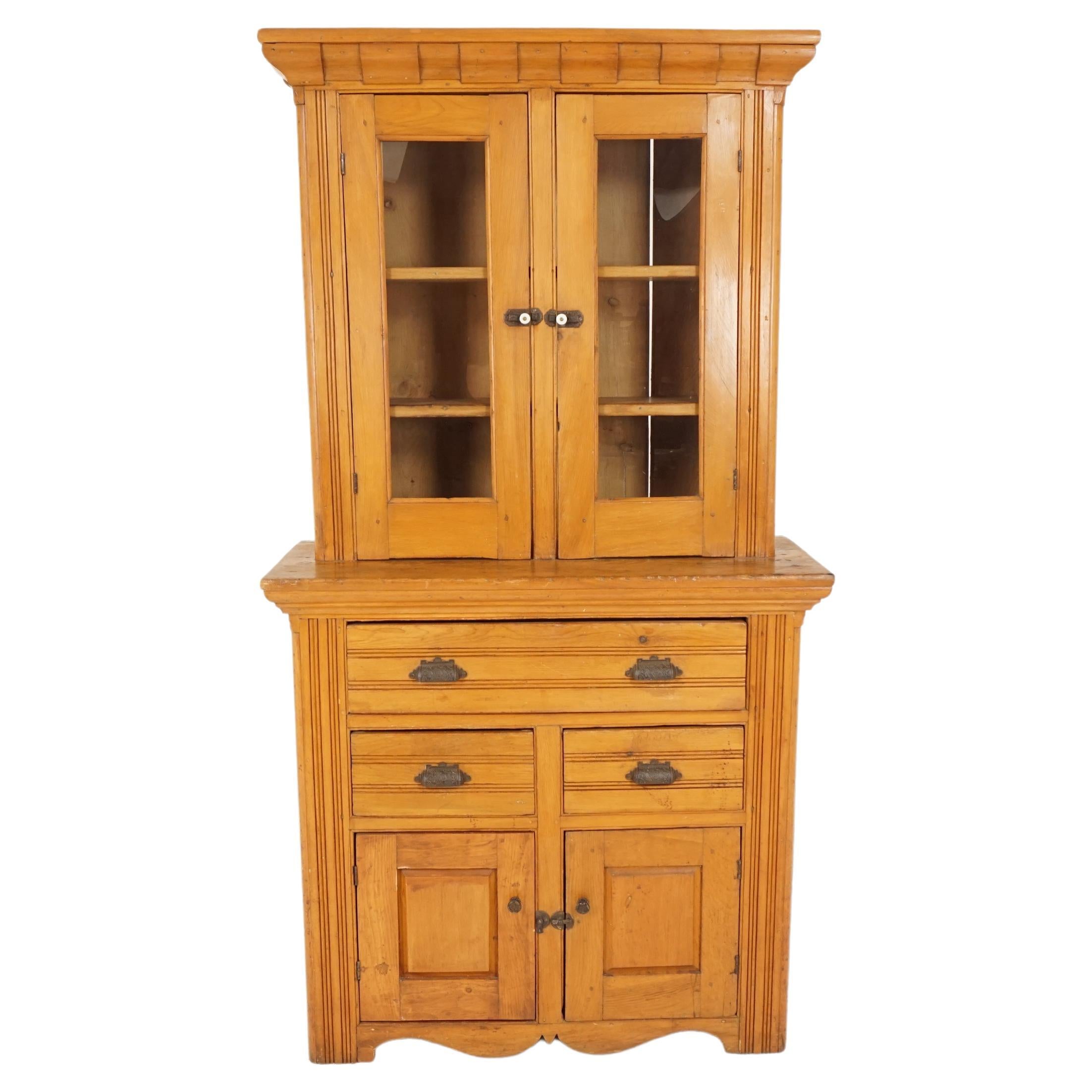 Antique 19th Century Pine Buffet Hutch, Pantry Farmhouse, Canada, 1870 For Sale