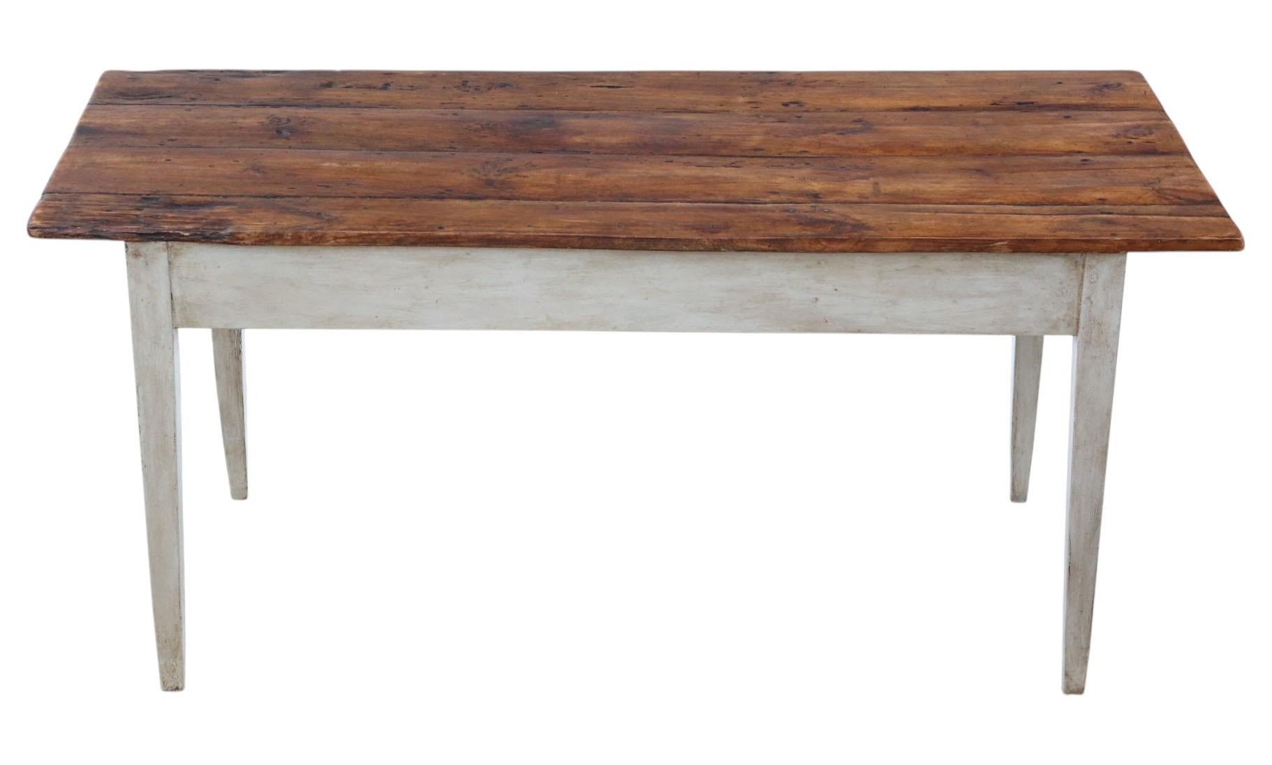 Antigua Mesa de Cocina de Comedor de Pino del Siglo XIX con Cajón - Fina Calidad en venta 1