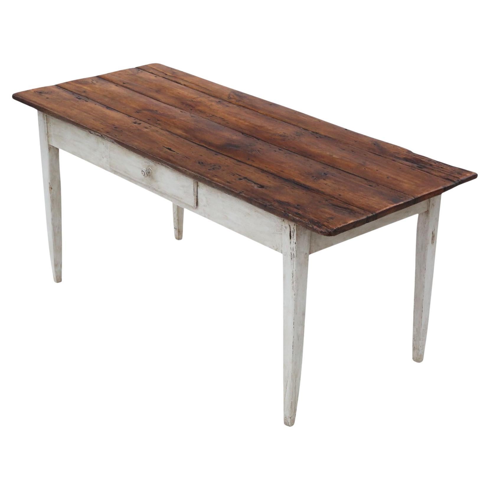Antique 19th Century Pine Dining Kitchen Table with Drawer – Fine Quality