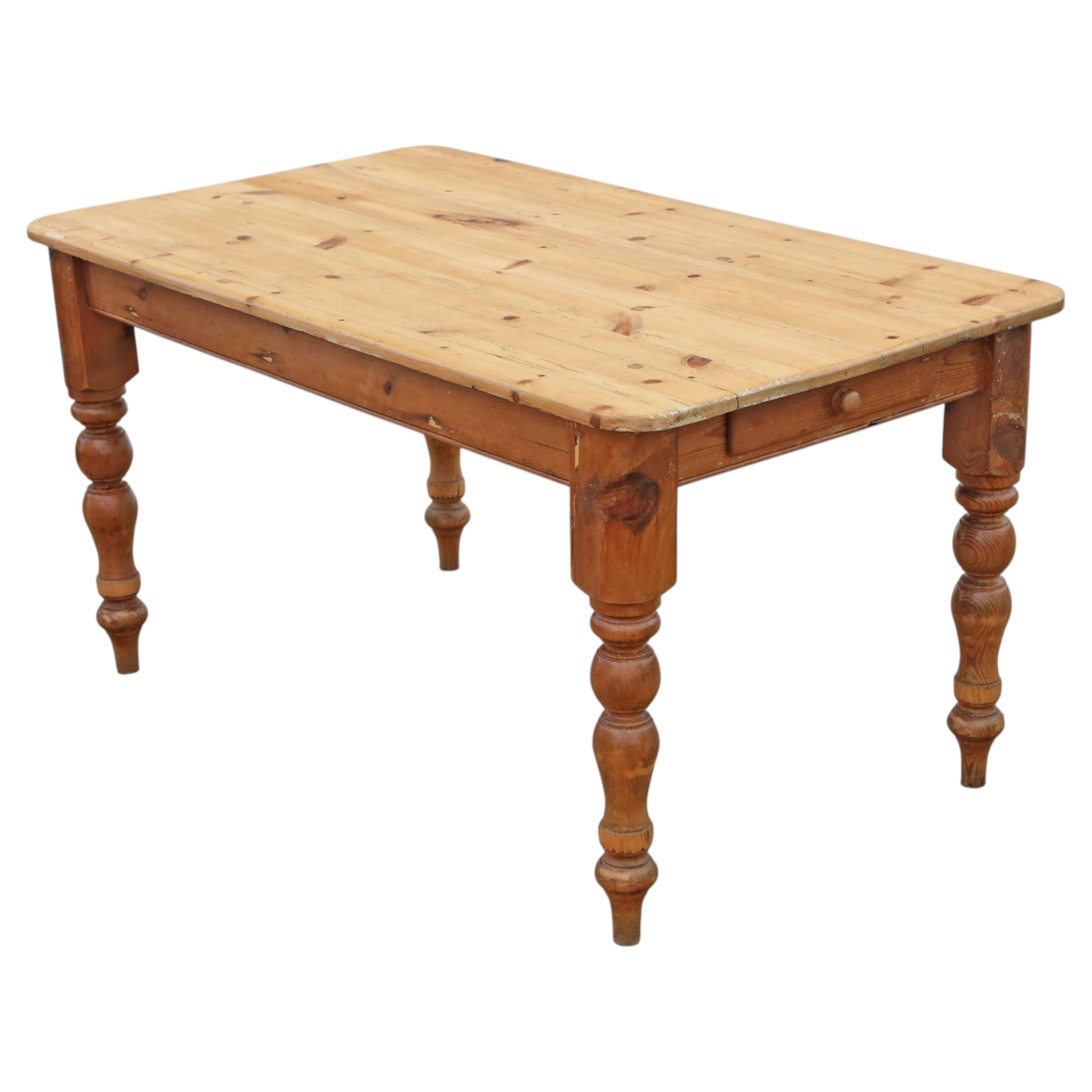 Antique 19th Century Pine Kitchen Table – Single Drawer, Country Furniture