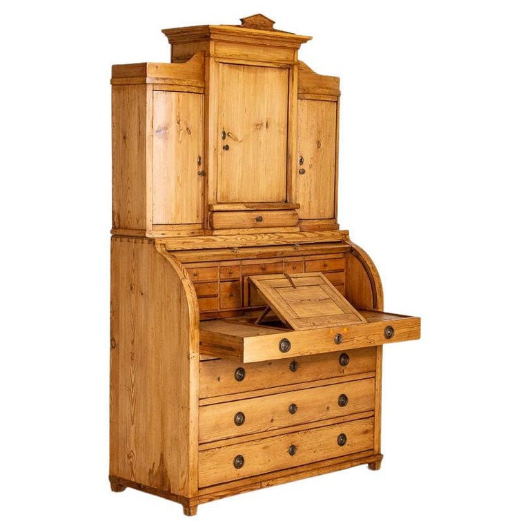 Antique 19th Century Pine Secretary with Hidden Compartment, Denmark