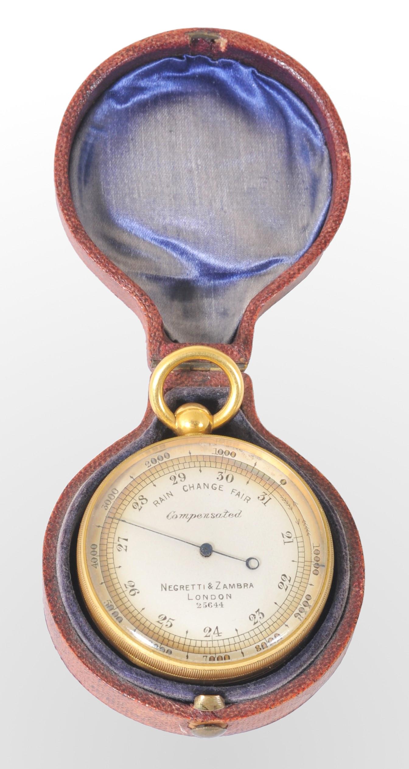 English Antique 19th Century Pocket Barometer by Negretti & Zambra of London, circa 1880