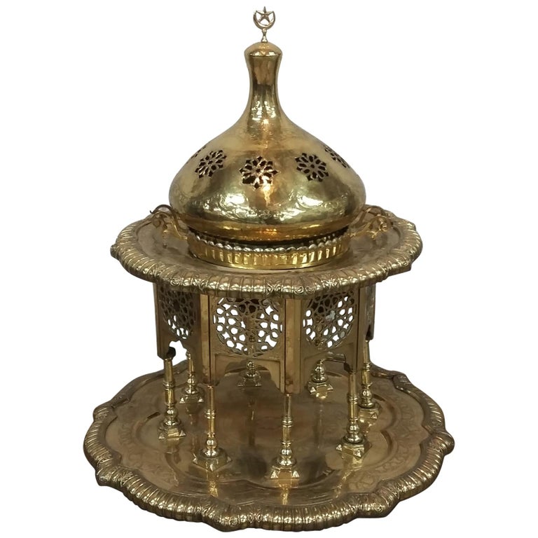 Antique 19th Century Polished Brass Brazier from Morocco For Sale at